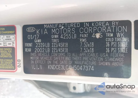 2017 Kia Niro Touring z USA, uszkodzony, nr VIN KNDCE3LC4H5047374